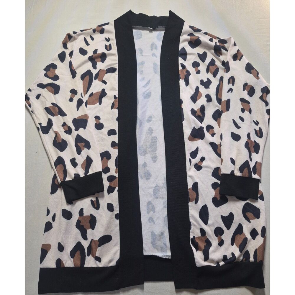 Leopard Print Open Front Cardigan Beige Brown Black 2XL
